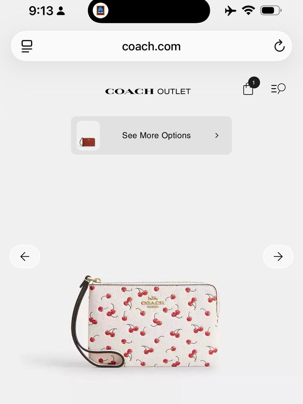 Coach Cream Wristlet with Red Cherry Print